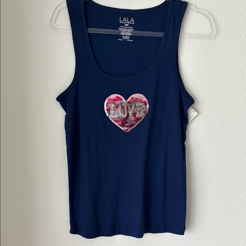 Navy Blue Sequins Loungewear PJ Tank‎ Top